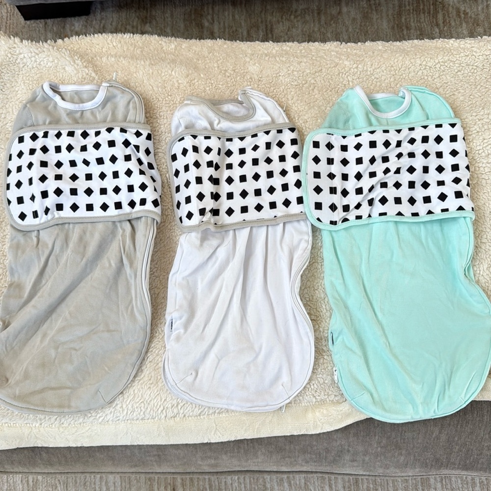 3-Pack Baby Swaddle Sleep Sacks with Geo Print Belly Panel - Gray, White, Mint